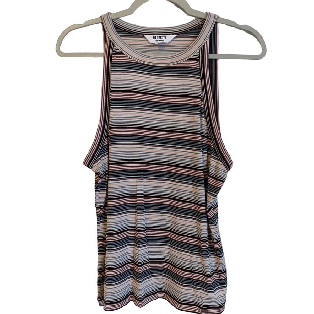 BB Dakota Sleeveless Top‎ Women's L Rayon Blend Multicolor Stripe Shell Tank